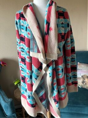 Cozy Aztec Mohair Blend Waterfall Cardigan 2XL Boho Southwestern